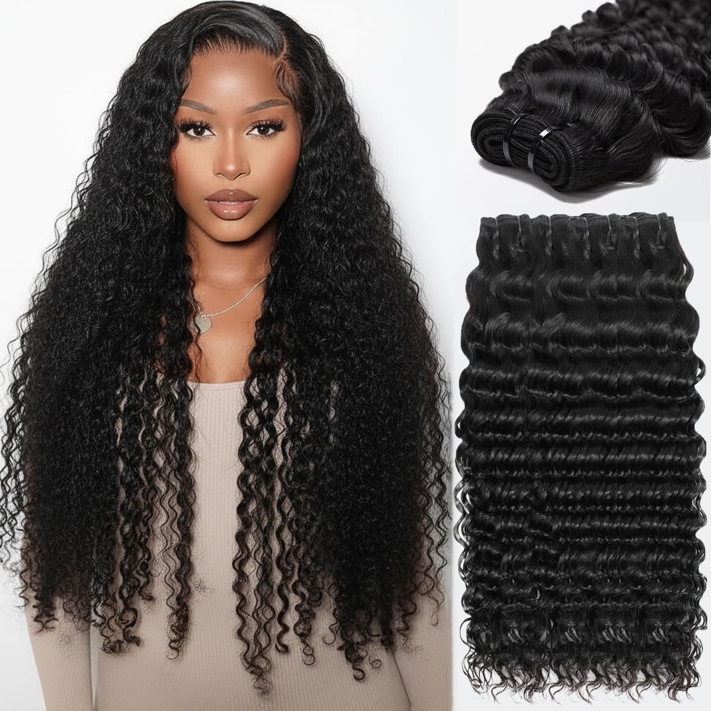Raw Bundles Human Hair Deep Wave,15A Unprocessed Curly Bundles Human Hair,Keep Soft After Washing,Can Re-Styled With Heat,No Tangle No Shedding,Triple Lifespan 3X(18 20 22 Inches)