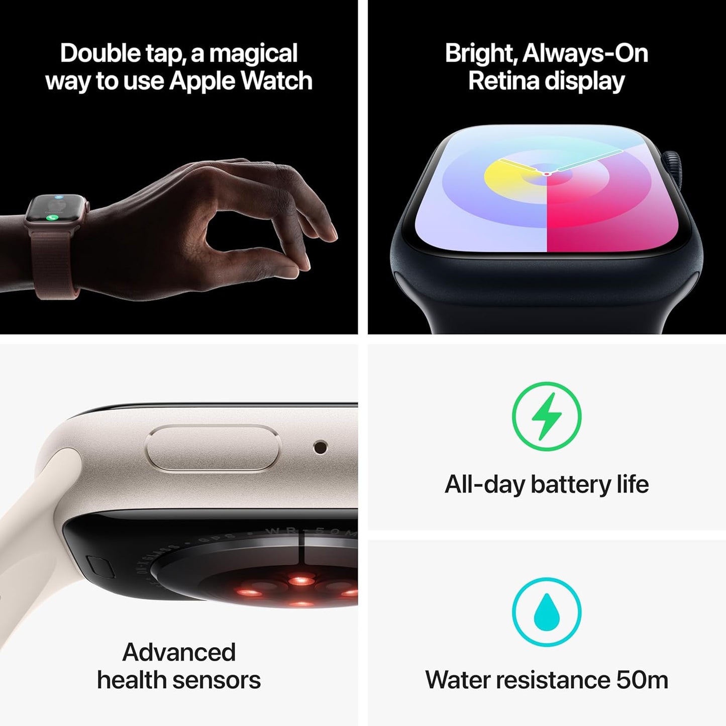 Apple Watch Series 9 GPS 41mm Smartwatch with Silver Aluminum Case with Storm Blue Sport Band S/M. Fitness Tracker, Blood Oxygen & ECG Apps, Always-On Retina Display