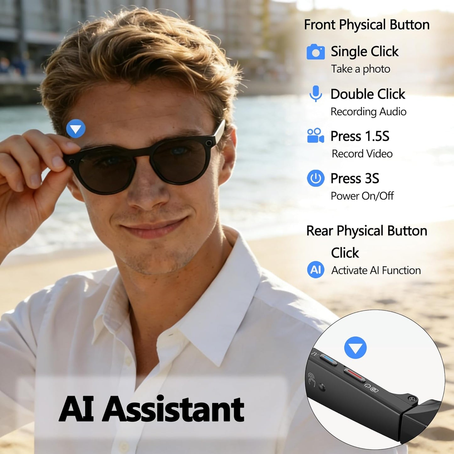 AI Smart Glasses with 8MP Camera, AI Translation & Voice Assistant, GPT Object Recognition,Bluetooth Audio & Call, WiFi PhotoTransfer IP65 Waterproof 290mAh Long Battery for Travel Sports Outdoor