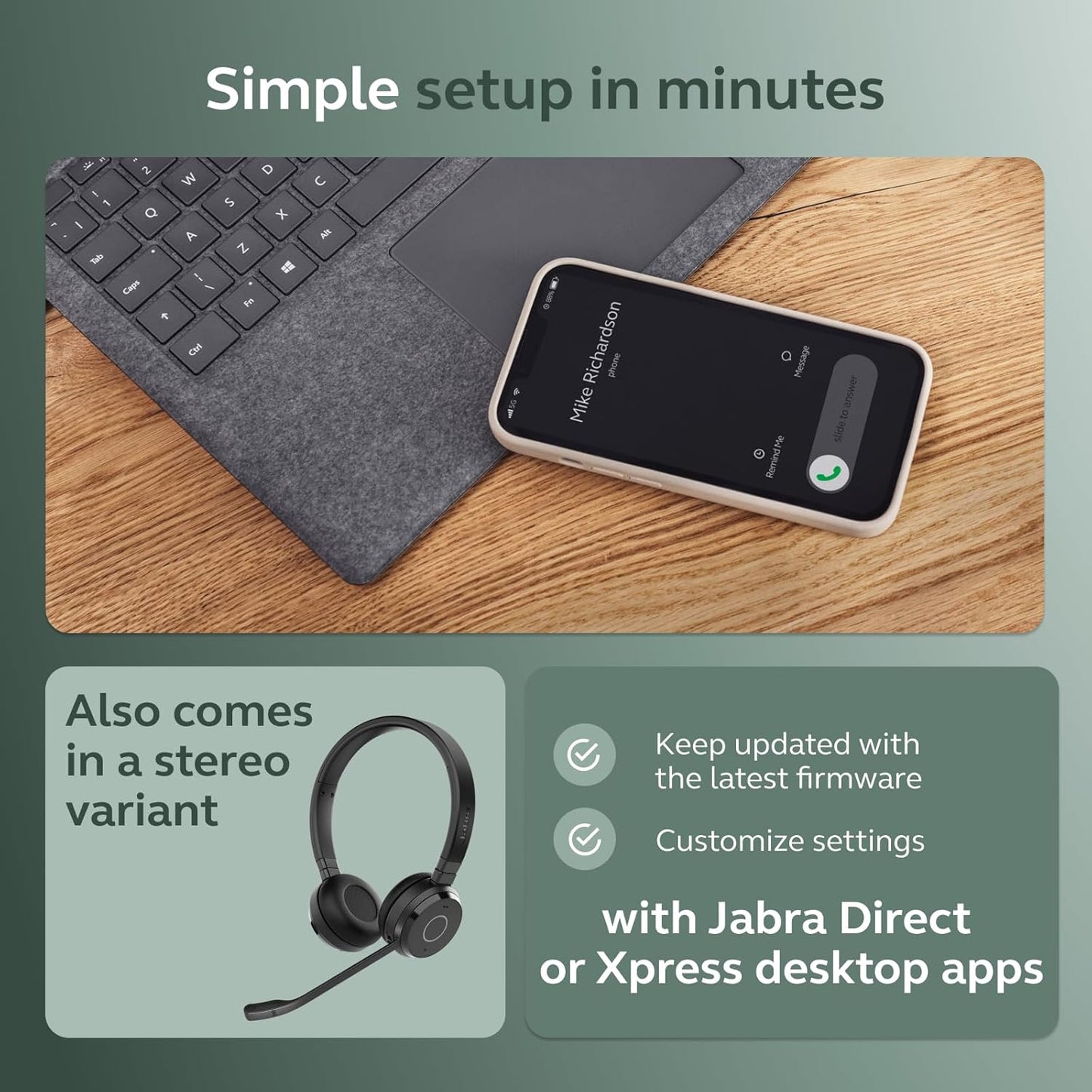 Jabra Evolve 65 TE (Third Edition) Wireless Single-Ear Headphones - Noise-Canceling Mic, 16 hrs Battery Life, Dual Connectivity, Works with All UC Platforms Like Zoom & Google Meet, Black