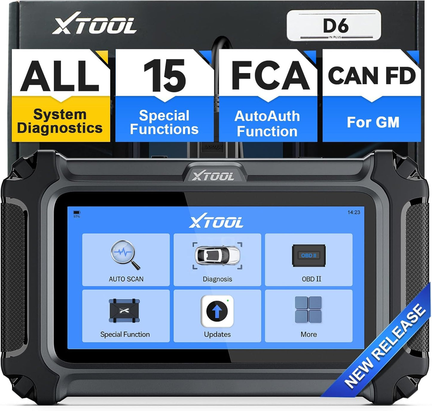 OBD2 Scanner Diagnostic Tool XTOOL D6: All System Scanner for Car with Free Updates, 15 Resets, Throttle Body Relearn, ABS Bleed, FCA AutoAuth & CAN FD, 2026 Upgrade Ver. of XTOOL D5/D5S