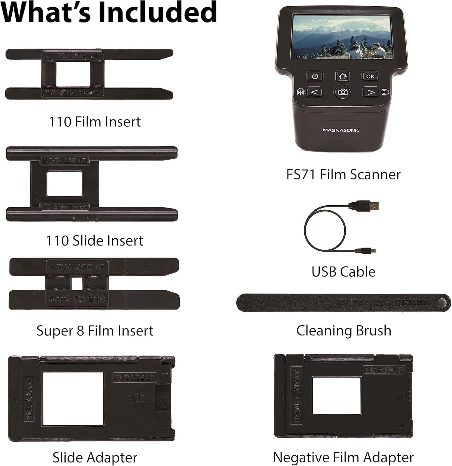 Magnasonic All-in-One 24MP Film Scanner with Large 5" Display & HDMI, Converts 35mm/126/110/Super 8 Film & 135/126/110 Slides into Digital Photos, Built-in Memory (FS71)