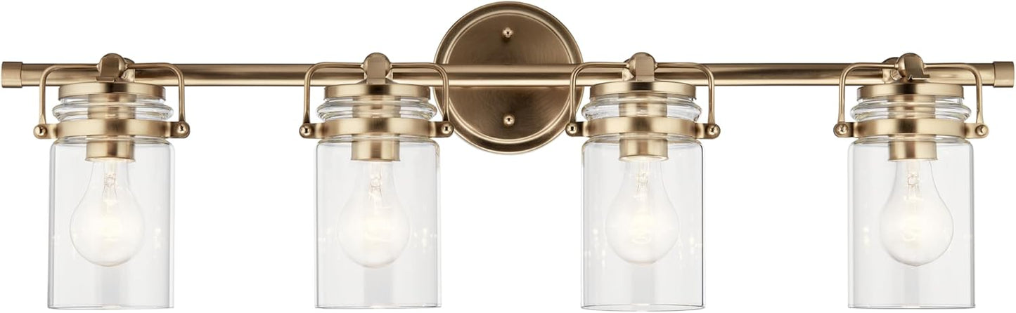Kichler Brinley 4-Light Bathroom Vanity Light Fixture with Clear Glass in Champagne Bronze, Industrial Farmhouse Style for Mirror Lighting (32.5" x 10.25" x 6.75"), 45690CPZ