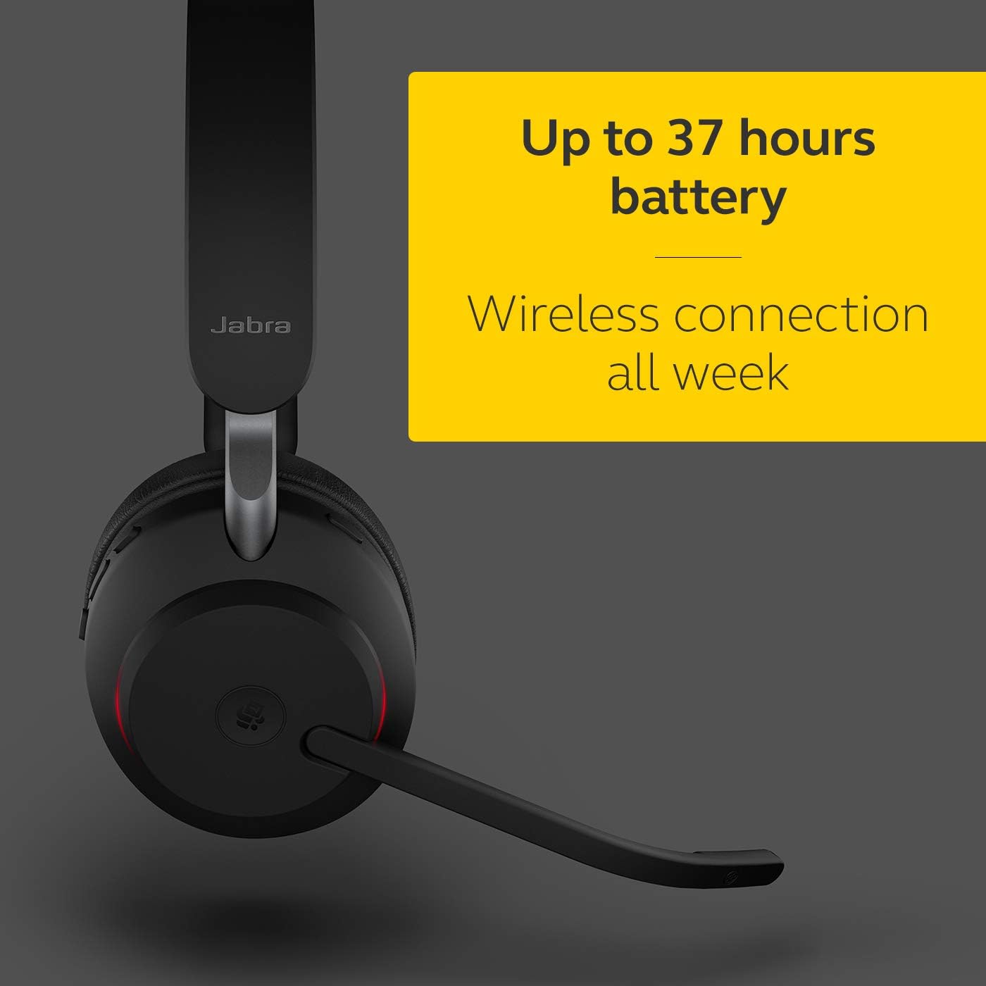 Jabra Evolve2 65 Bluetooth Wireless Headset with Mic for Calls and Music, Single-Ear Headphones with USB-C Adapter, Up to 37 Hours Battery, Works with Microsoft Teams, Black