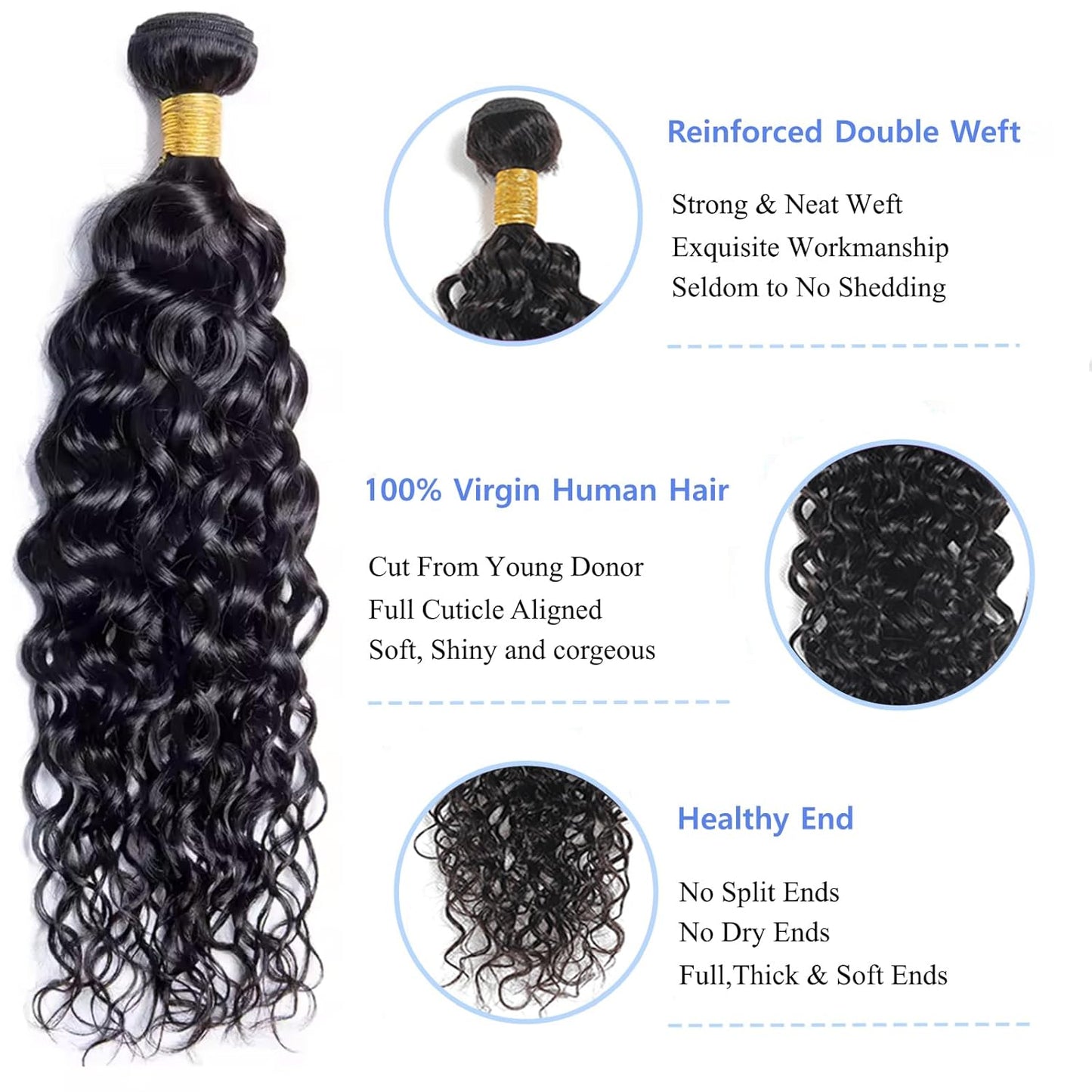 Water Wave Human Hair Bundles 20 22 24 Inch 12A Curly Bundles Human Hair 100% Unprocessed Brazilian Virgin 3 Bundles Wet and Wavy Weave Extensions
