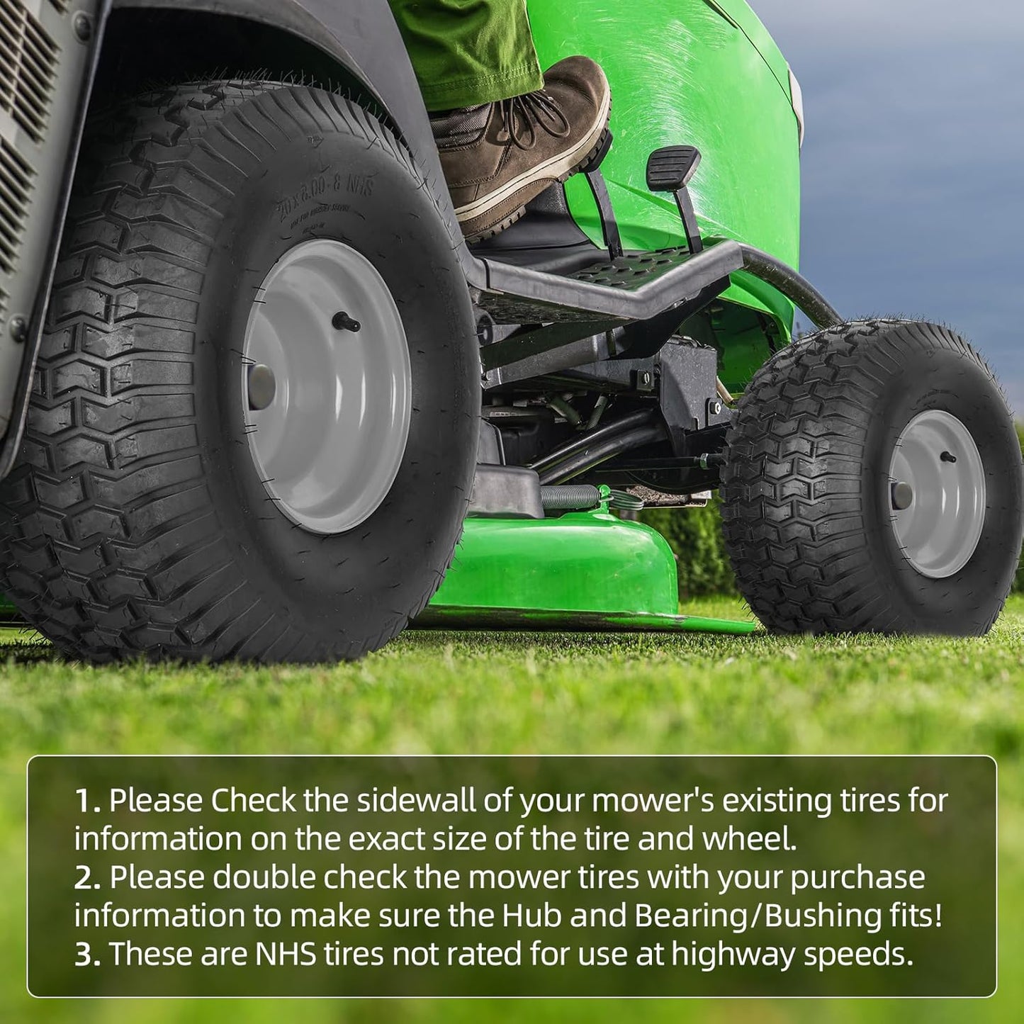 AR-PRO 20x8.00-8 Rear Tire and Wheel Assemblies for Riding Lawn Mowers - 3/4" Borehole, 3.5" Offset Hub and 3/16" Keyway, 4 Ply Tubeless, 965lbs Capacity (Set of 2)