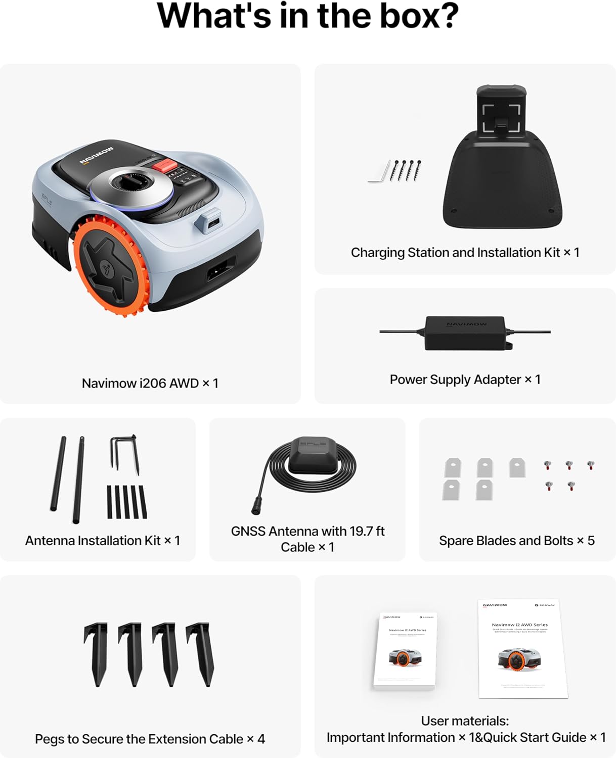 Segway Navimow i206 AWD Robot Lawn Mower (New i105N), Wire-Free Robotic Mower, All-Wheel Drive for 45% Slopes, Auto Mapping, NRTK + Vision, 2–3.6 in Cutting Height, Covers 0.15 Acre