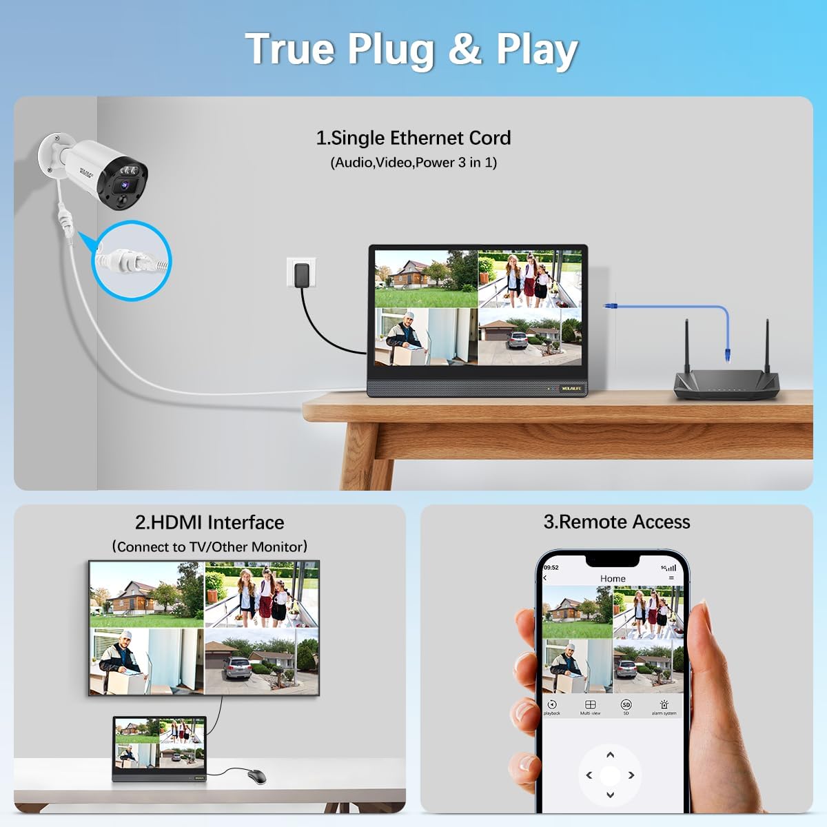 【All-in-One Security System】 4K Outdoor Wired Security Camera System, Home Video Surveillance Systems, Wired Cameras for Home Security