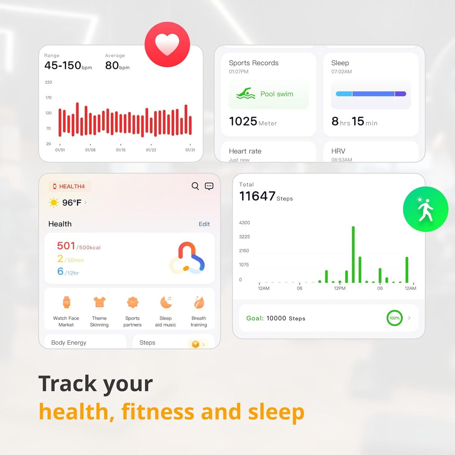 Spade & Co Health Smartwatch 4 - Smartwatch for Men & Women, Heart Rate, Sleep & SpO2 Monitor, Pedometer, Fitness Tracker, Answer/Make Calls IP68 Waterproof iOS & Android Compatible