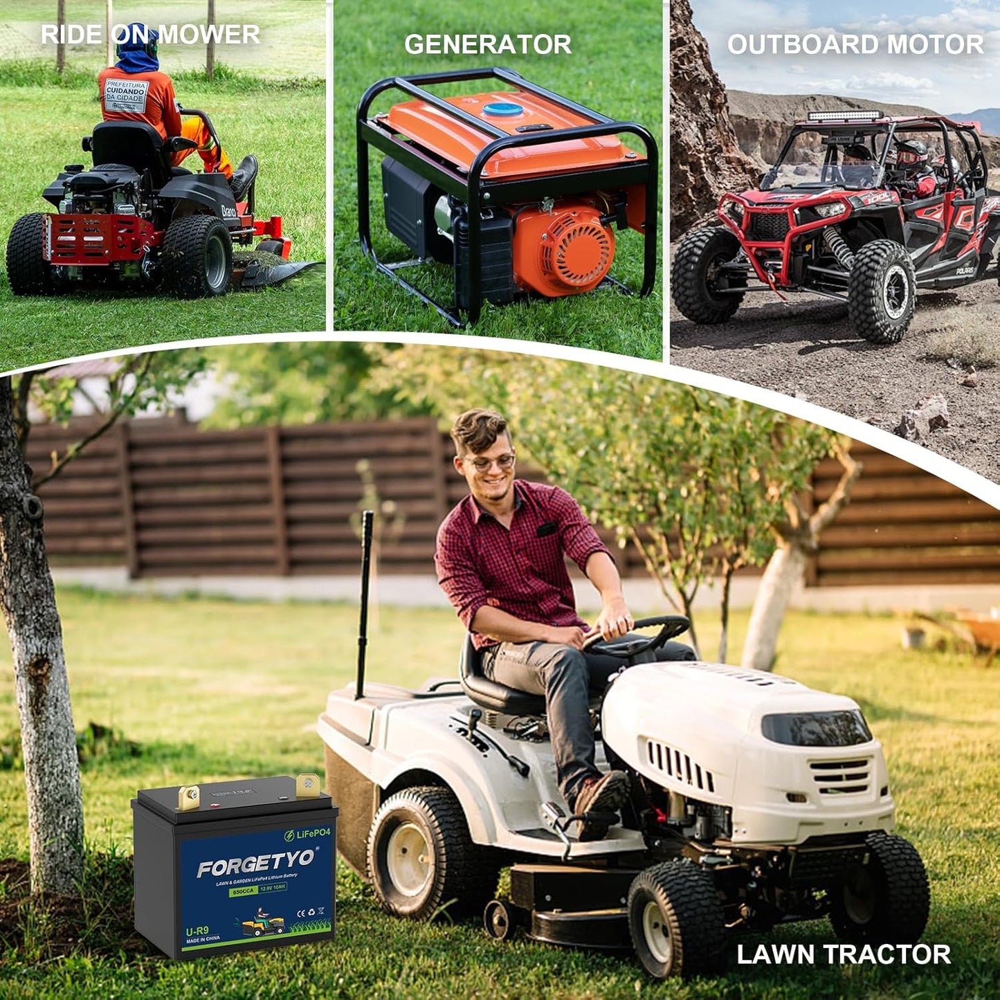 U-R9 Riding Lawn Mower Battery, 12V 10Ah 650CCA Lithium LiFePO4 Garden Tractor Starting Battery, Compatible with John Deere,Cub Cadet,Craftsman,Troy-Bilt Mower, and Generator