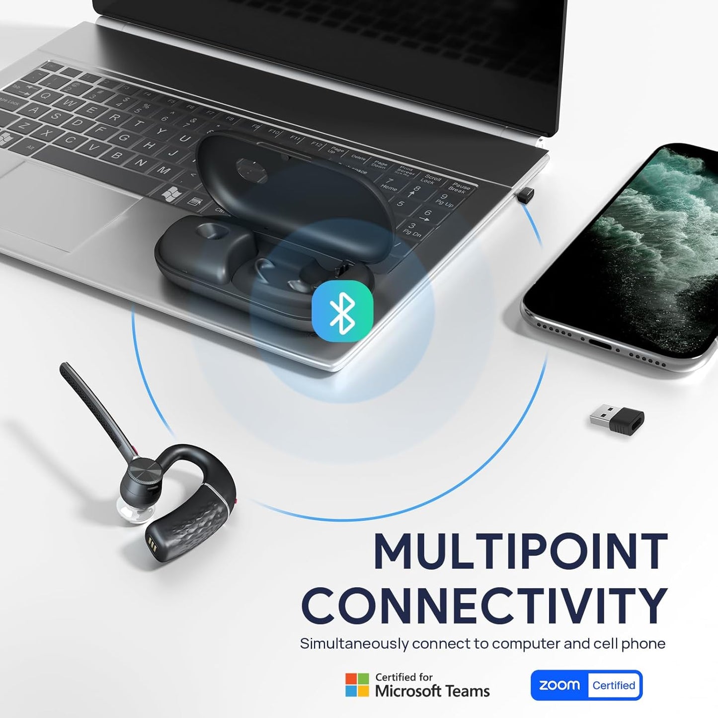 Yealink BH71 Pro Bluetooth Headset with USB-C/A Dongle, Teams Certified, Wireless Earpiece for Cell Phone,PC,Laptop,Noise Cancelling Microphone, Adjustable Ear Hook