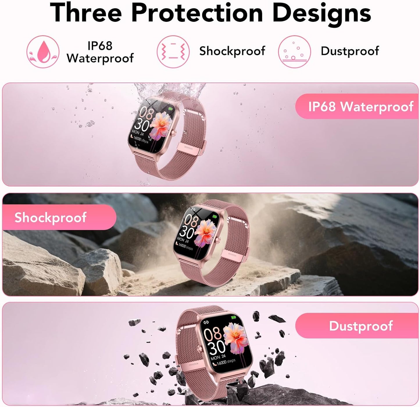 CASCHO Smart Watch for Women (2 Bands), Bluetooth Call Smartwatch with AI Voice,1.85" HD Fitness Watch,Heart Rate/SpO2/Steps/Sleep Monitor,120+ Sports Modes,IP68 Waterproof Watch for Android iOS-Rose