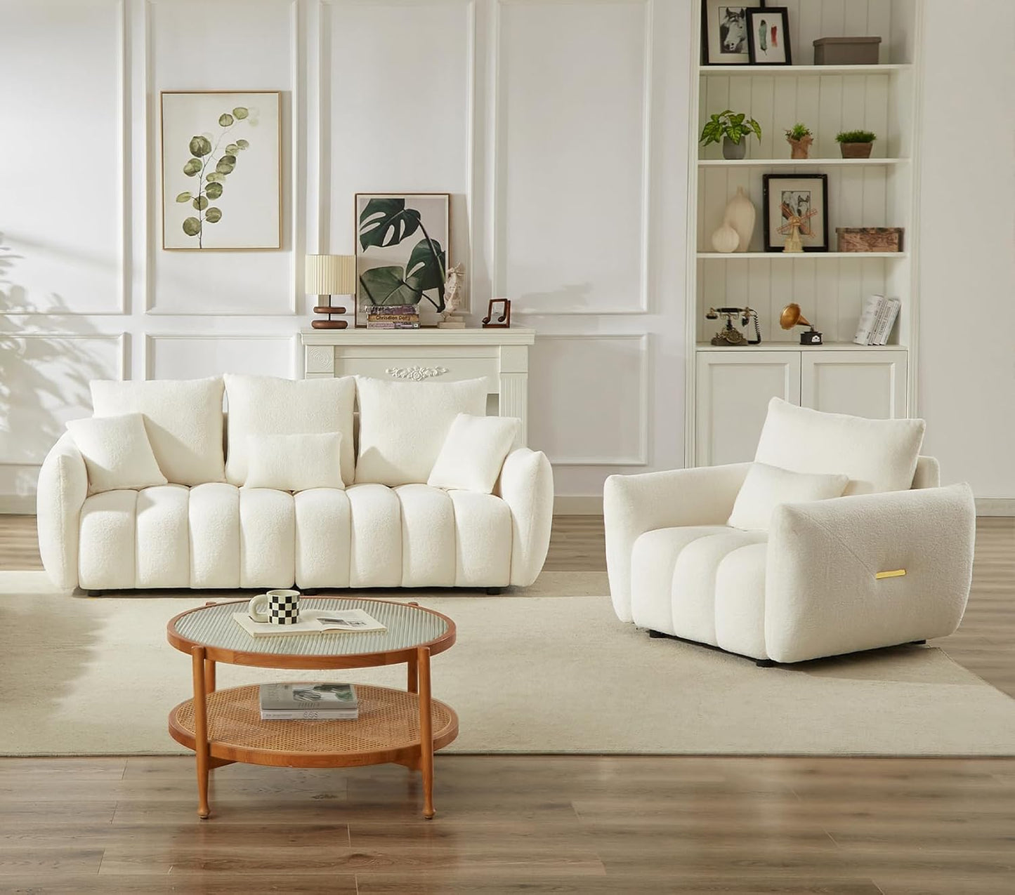 Antetek Set of 3 Teddy Sofa for Living Room, Modern 2 Units Deep Seat Sofa Chairs and an Oversized 3-Seater Cloud Boucle Couch for Bedroom, Office, Apartment, Furniture Set, Beige (3 Pieces)