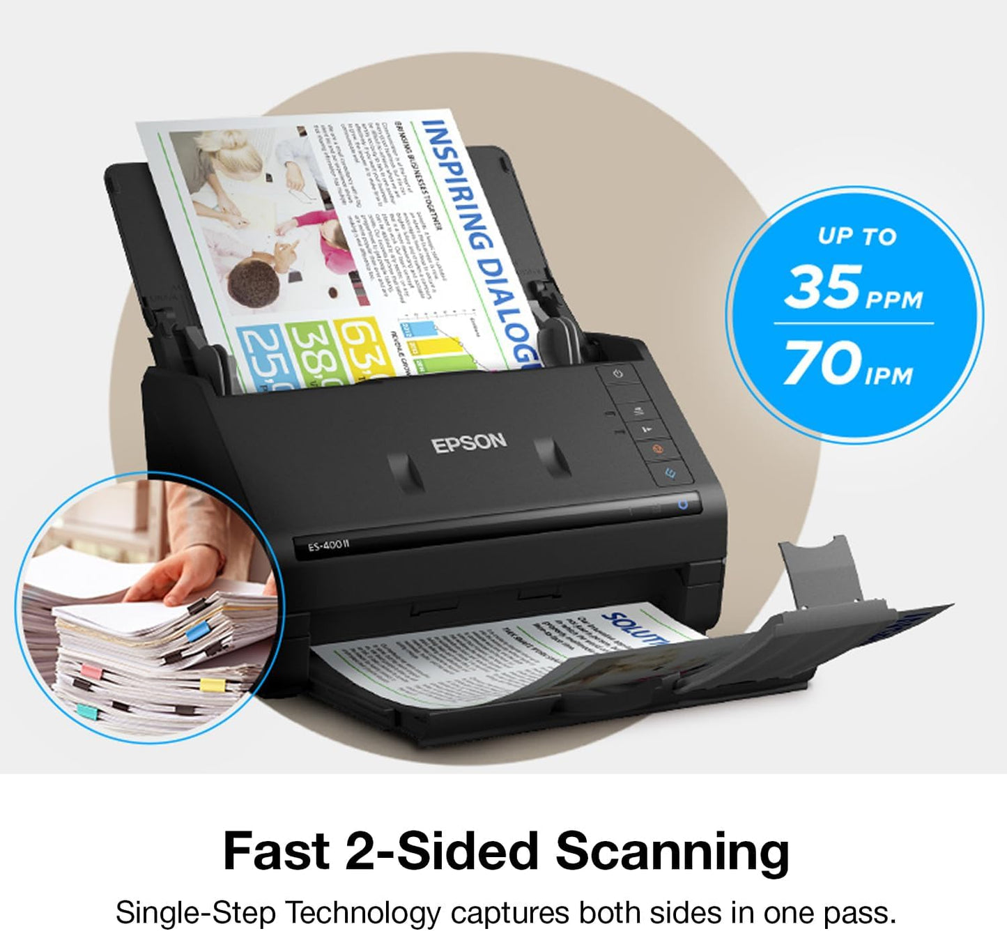 Epson Workforce ES-400 II Color Duplex Desktop Document Scanner for PC and Mac with Auto Doc Feeder (ADF), Image Adjustment Tools