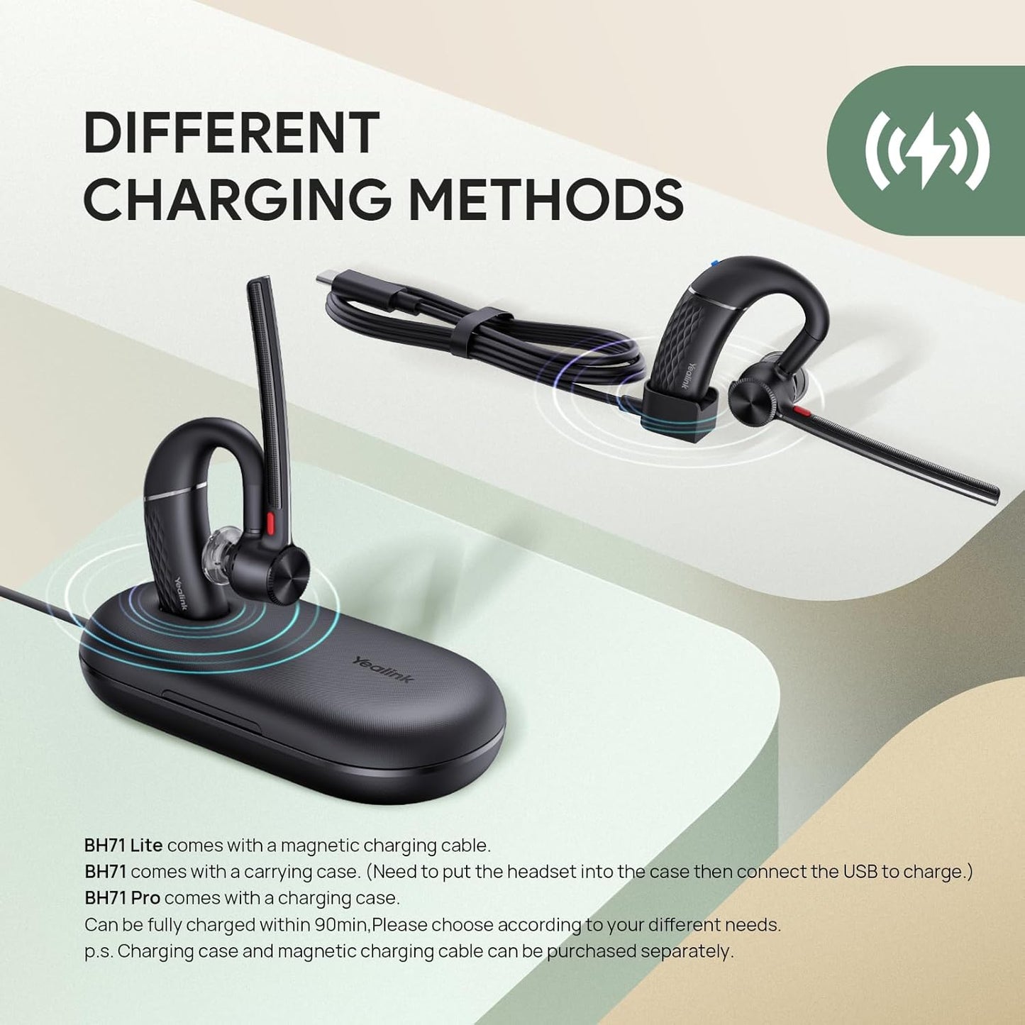 Yealink BH71 Pro Bluetooth Headset with USB-C/A Dongle, Teams Certified, Wireless Earpiece for Cell Phone,PC,Laptop,Noise Cancelling Microphone, Adjustable Ear Hook