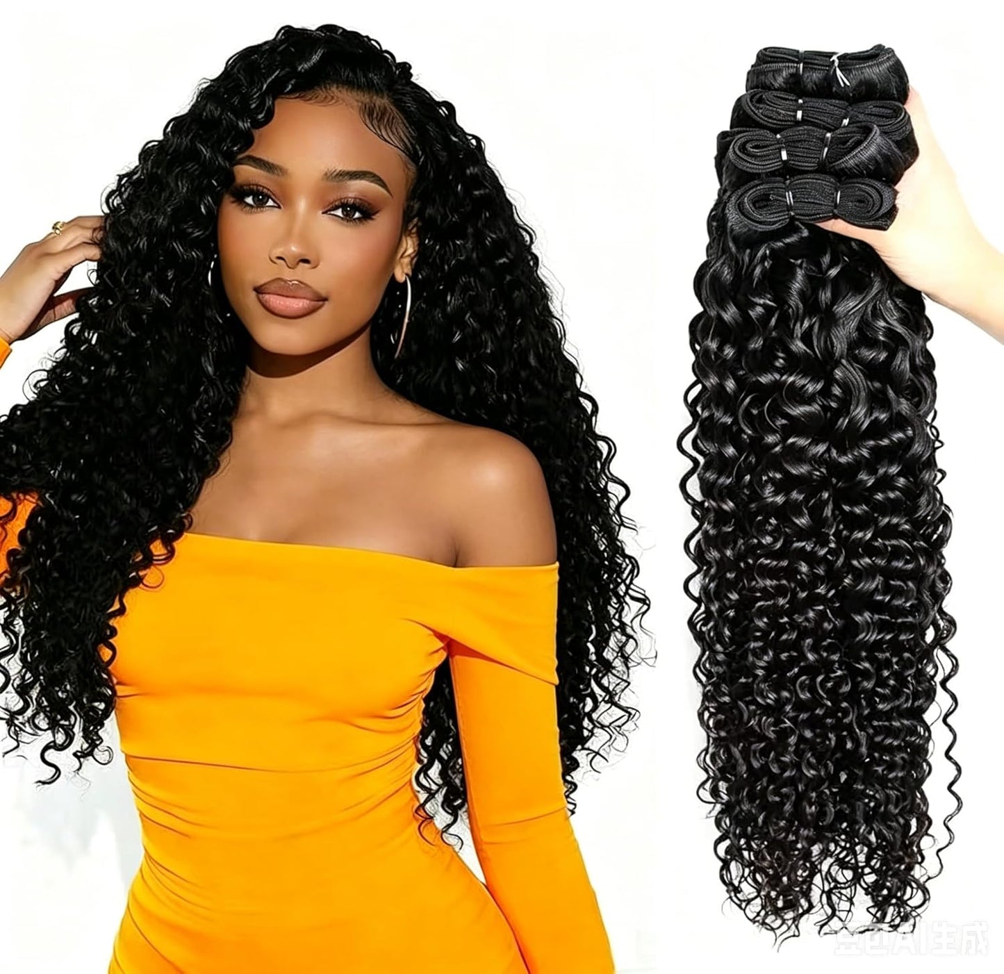Human Hair Bundles Water Wave Bundles Human Hair 20 22 24 26 Inch 12A 100% Unprocessed Brazilian Virgin Hair Water Wave 4 Bundles Real Human Hair Extensions For Black Women Natural Black