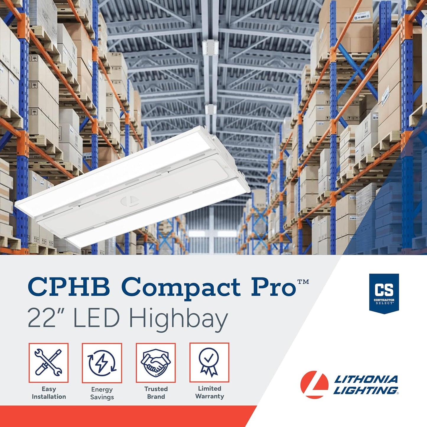Lithonia Lighting Compact Pro LED High Bay Light, 24,000 Lumens, 5000K Daylight, Dimmable, 120–277V (CPHB 24LM 50K)