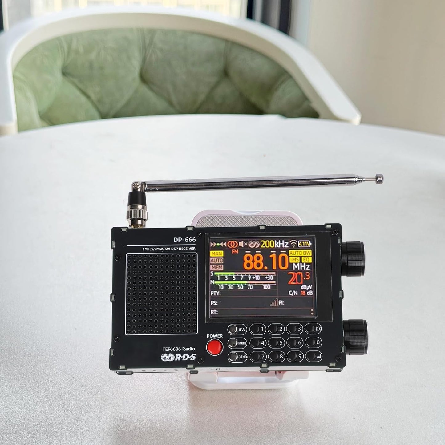DP-666 TEF6686 Full Band Radio, FM AM Shortwave Radio RDS, 2.8 Inch Resistive Touch LCD Color Screen, Portable High Sensitivity Travel Radio(Black)
