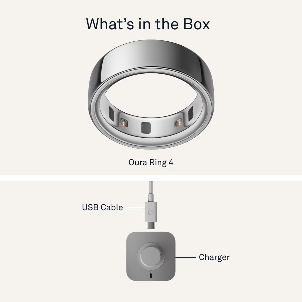 Oura Ring 4 - Silver - Size 8 - Sleep, Activity, Women's Health, AI Advisor, Up to 8 Days of Battery Life, Size Before You Buy, Android & iOS Compatible