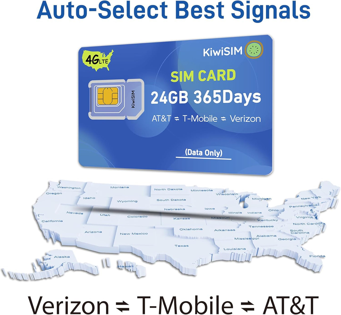Data SIM Card 24GB 365Days, 4G LTE SIM Card Support for AT&T, T-Mobile and Verizon, USA Data Card for Security Camera/Router/Mobile WiFi Hotspot, No Contract, 3-in-1 Sim Kit(Activate Needed)