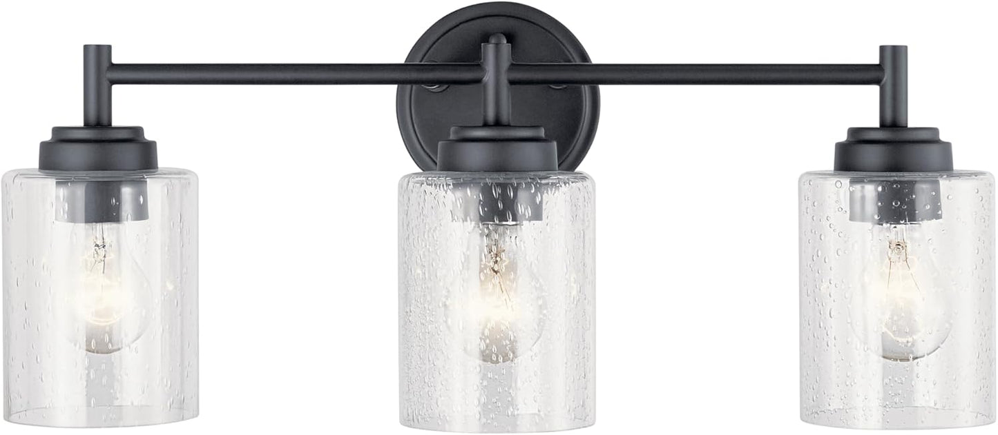 Kichler Winslow 21.5" 3-Light Bathroom Vanity Light Fixture with Clear Seeded Glass in Black, Modern Wall Mount Lighting for Mirror over Vanity in Bathroom, 45886BK