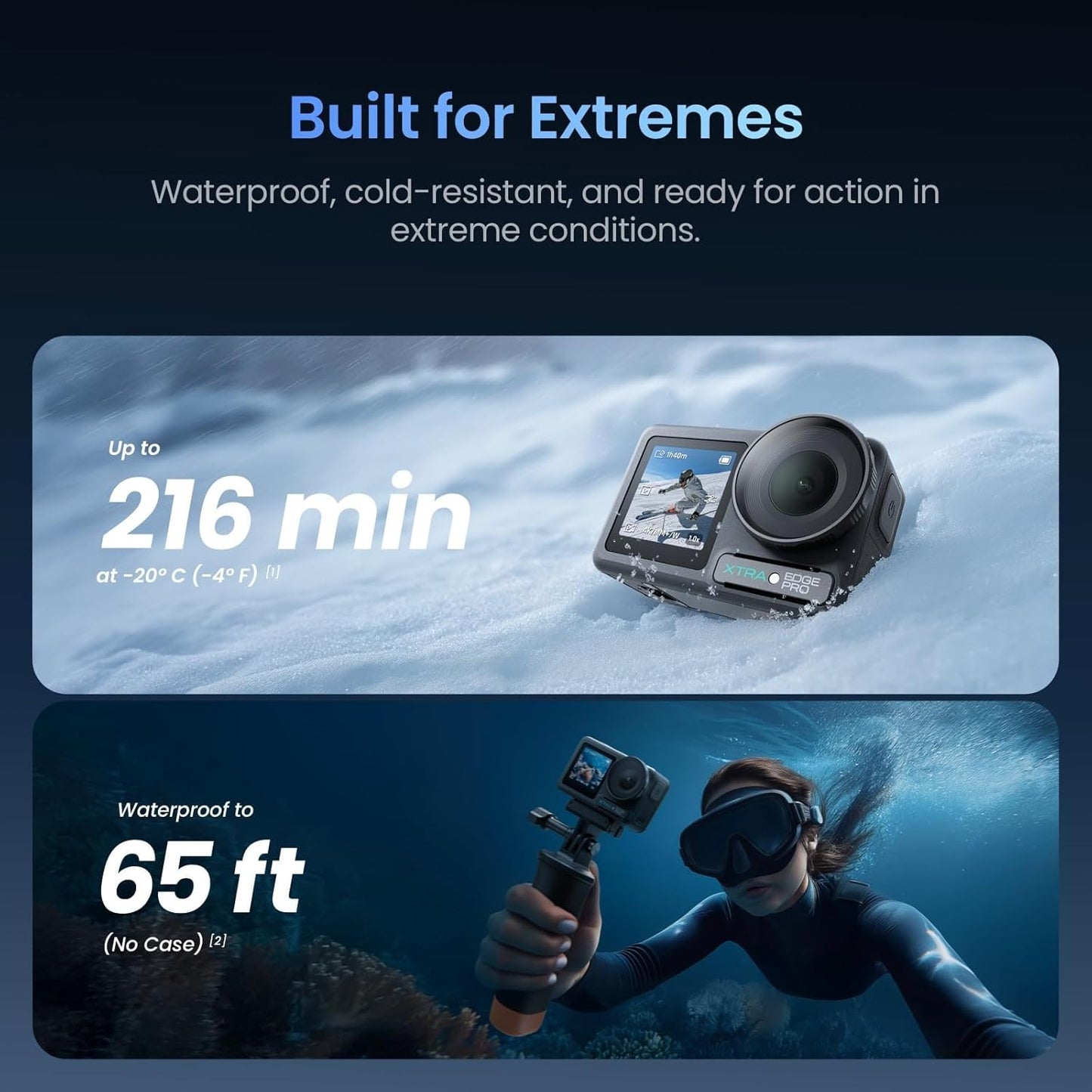 Pro Action Camera - 1/1.3" Sensor, 65ft Waterproof, 216-Min Battery, 4K/120fps Night Video, Smart Tracking, 32x Slow Motion for Outdoor Sports Vlogging Camera