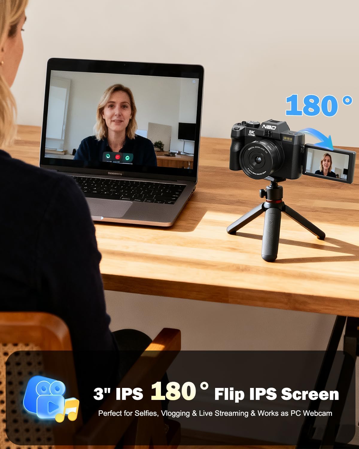NBD 8K Digital Cameras for Photography,64MP Camara Fotograficas,Travel Vlogging Cameras for YouTube with 180°Flip Screen,16X Digital Zoom,2 Batteries,32GB TF Card,52mm Macro Lens (Black)