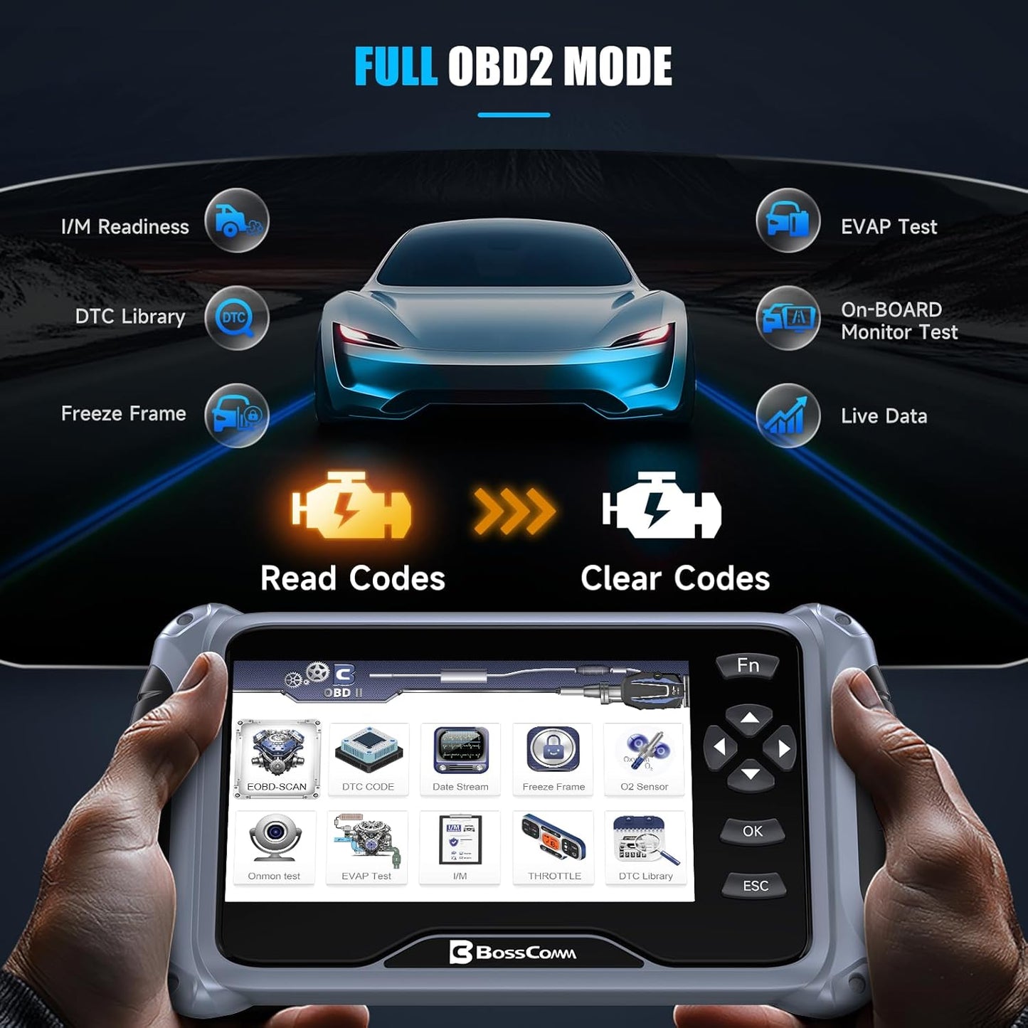 2026 BOSSCOMM IF745 OBD2 Scanner, All Systems Car Code Reader Scan Tool with 6 Resets, ABS Bleeding/Oil/EPB/SAS/Throttle/Battery, Scanner Diagnostic Tool for Vehicles, Lifetime Free Update, Auto VIN