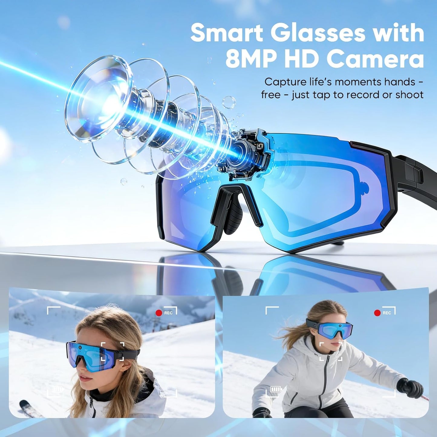 AI Smart Glasses with Camera 4K – Video Recording Glasses with EIS Stabilization, ChatGPT Enabled, IP66 Waterproof, Polarized Sports Sunglasses for Cycling, Outdoor Activities – Great Gift for Men