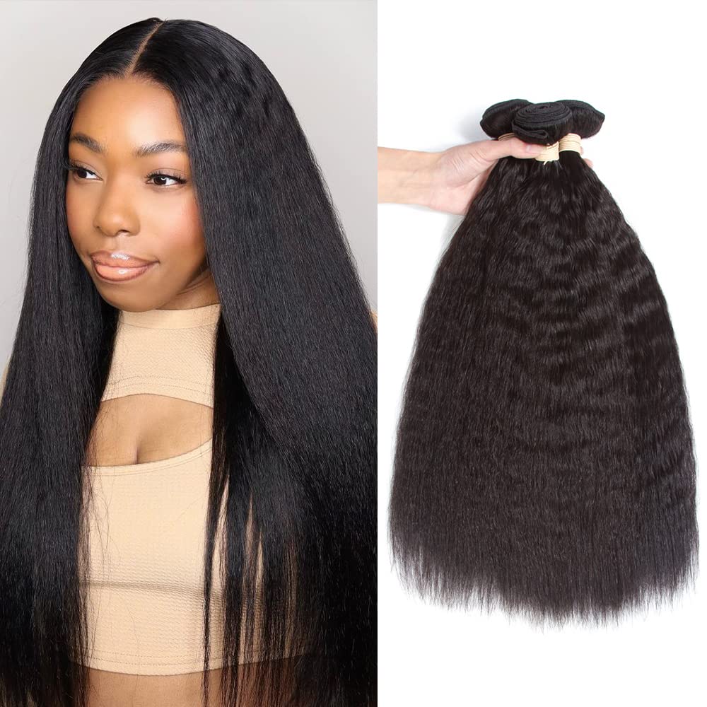 Kerriana Kinky Straight Hair Bundles, 18 20 22 Inch Black Bundles Human Hair 100% Unprocessed Human Hair Bundles Yaki For Black Women