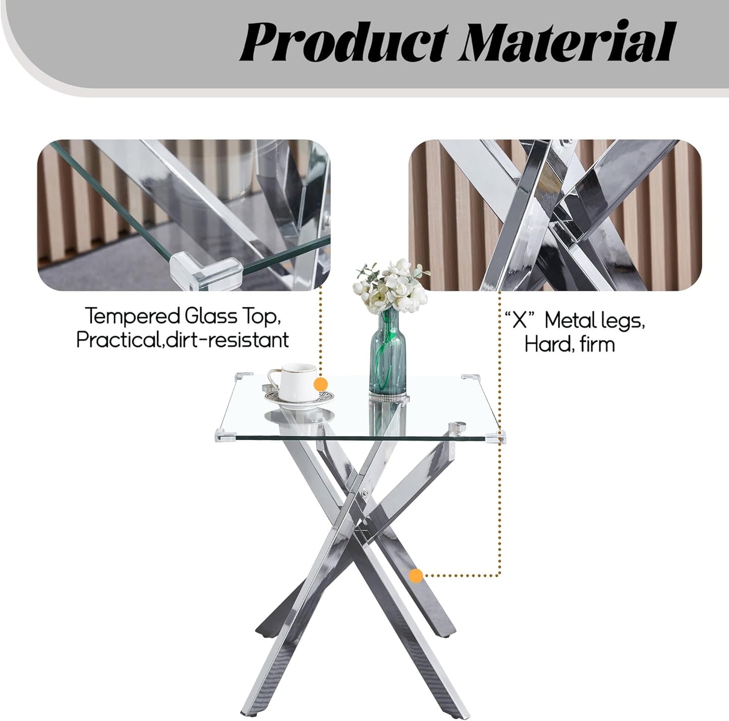 3 Pieces Living Room Table Set, 47" Glass Coffee Table and 2 End Table, Glass Coffee Table Set with Tempered Glass Tabletop and Metal Legs, for Living Room, Leisure, Apartment