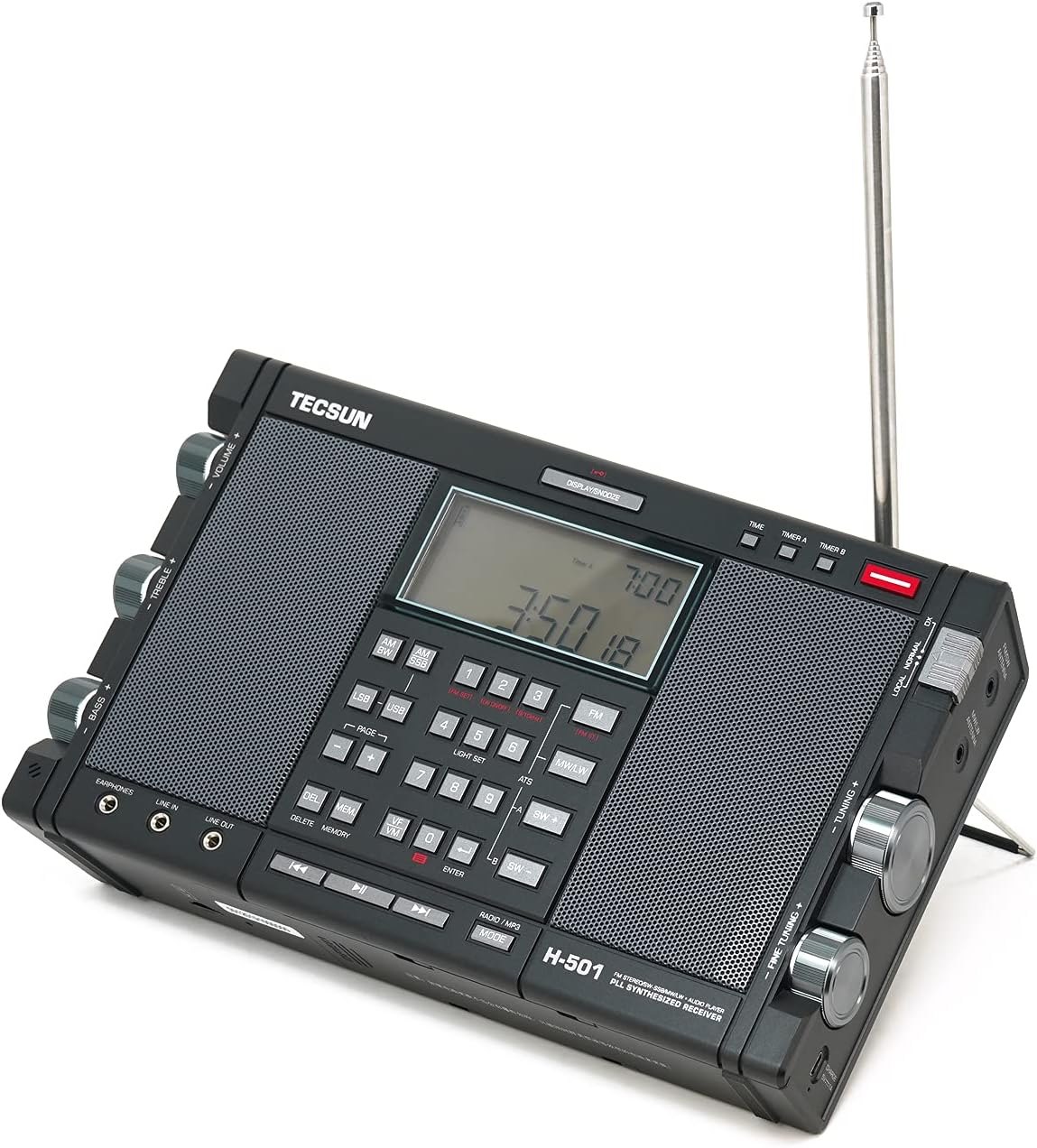 Tecsun H501 Digital Worldband AM/FM Shortwave Longwave Radio with SSB Reception, Dual Speakers, & MP3 Player, Matte Black