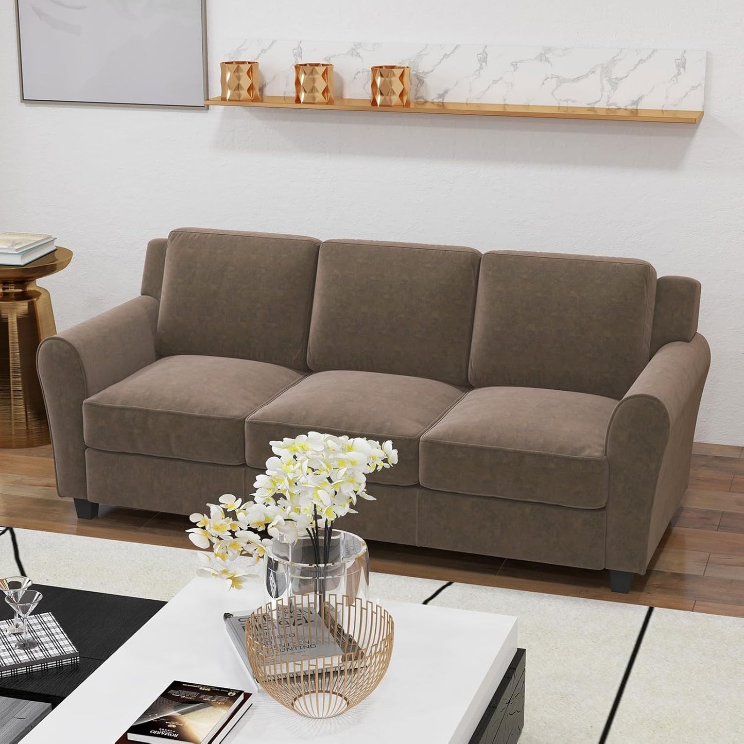 Bonzy Home 2 Piece Sofa Set, 3-Seater Sofa Couch Set of 2, Modern Comfy Sofa with Thick Cushion for Living Room Apartment Office, Brown