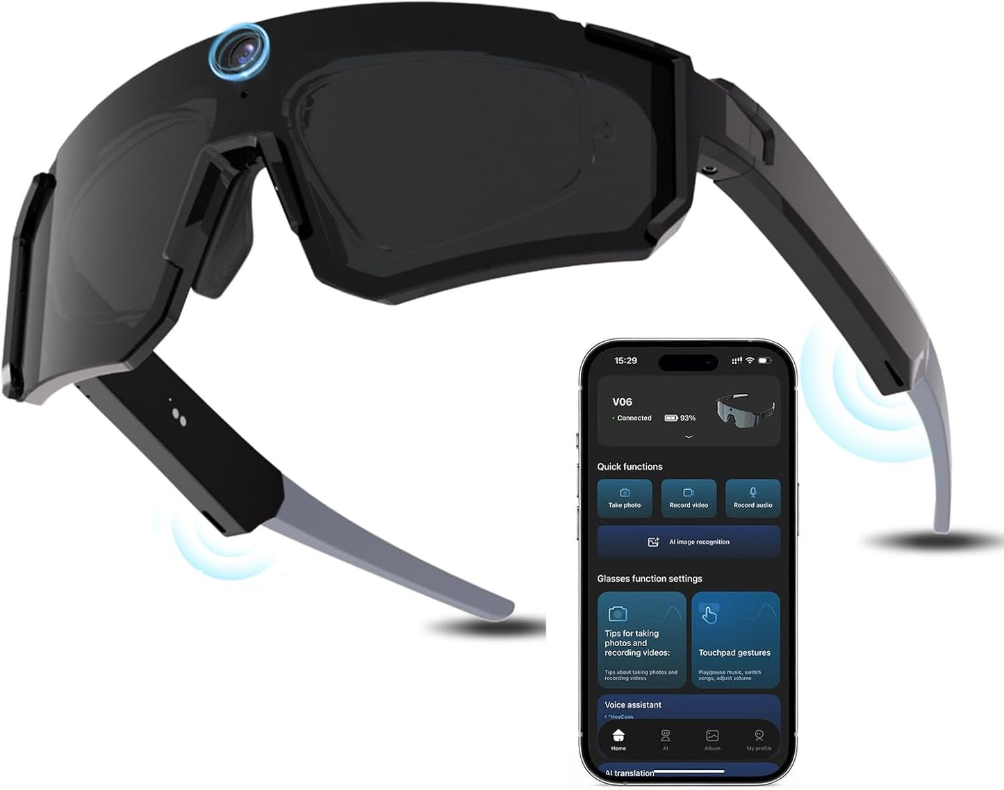AI Smart Glasses with Camera 8MP,1200P HD Video Recording Camera Glasses for Men,Women, Polarized Sports Running Sunglasses with Bluetooth Call ,Dual Mic Noise Canceling,ChatGPT for Cycling Hiking