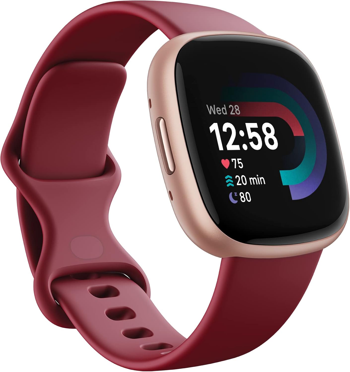 Fitbit Versa 4 Fitness Smartwatch with Daily Readiness, GPS, 24/7 Heart Rate, 40+ Exercise Modes, Sleep Tracking and More, Beet Juice/Copper Rose, One Size (S & L Bands Included)