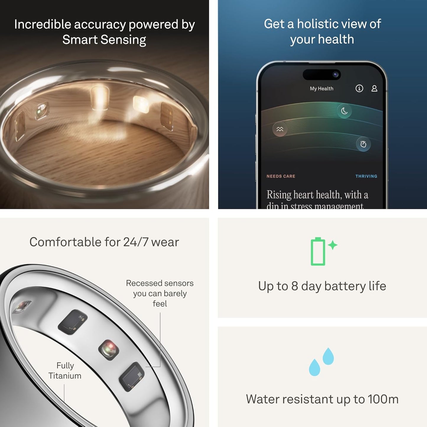 Oura Ring 4 - Silver - Size 9 - Sleep, Activity, Women's Health, AI Advisor, Up to 8 Days of Battery Life, Size Before You Buy, Android & iOS Compatible