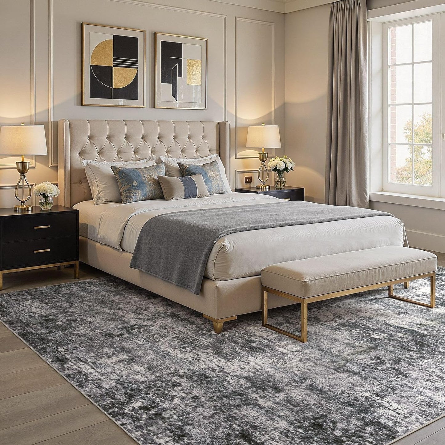 DMOYEST Area Rug Living Room Rugs - 9x12 Large Soft Indoor Neutral Modern Abstract Low Pile Washable Rug Carpet for Bedroom Dining Room Farmhouse Home Office - Grey