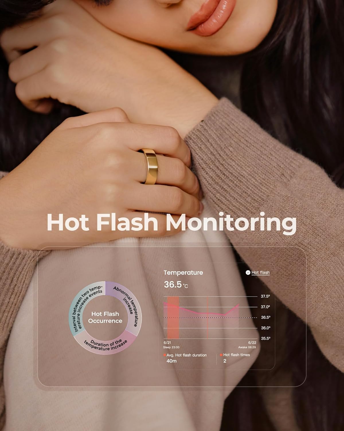 femometer Ring Air | Ultra-Thin Smart Ring | Sleep/Heart Rate/SpO2/Stress | Women's Health & Fertility Tracker with BBT Technology | Hot Flash Monitoring | Free Subscription - Size13