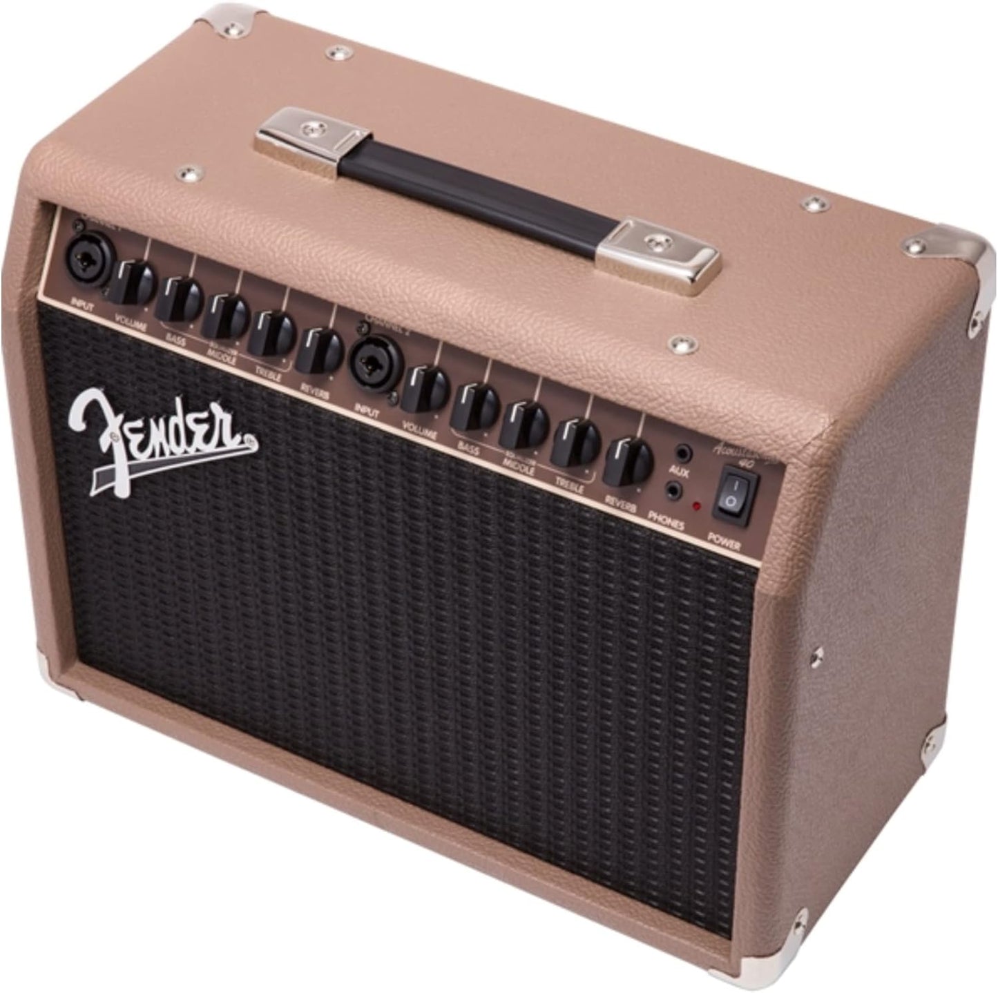 Fender Acoustasonic Guitar Amp for Acoustic Guitar, 40 Watts, with 2-Year Warranty 2x6.5 Inch Speakers, Chorus Effect, Dual Front-panel Inputs, 9.8Dx17.6Wx15.5H Inches, Brown/Wheat