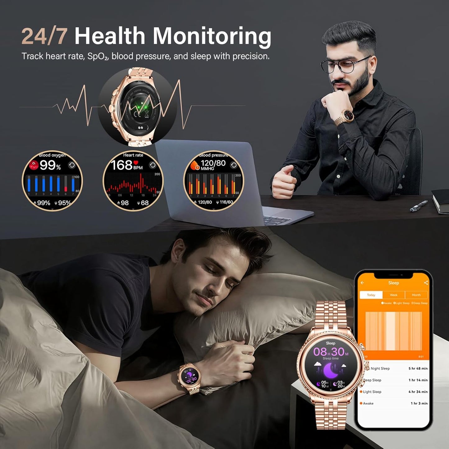 2026 Luxury Smart Watch for Men, Rotating Dial (Axe-Cut Bezel) Smartwatch, 1.32" AMOLED Display, Heart Rate, Blood Pressure, SpO2, Sleep Monitor, Stainless Steel Build, Compatible Android and iOS
