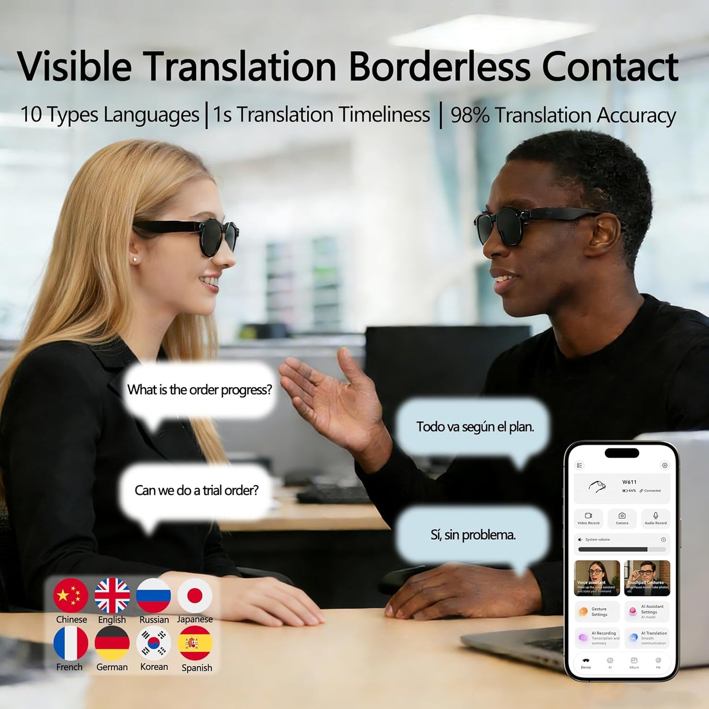 AI Smart Glasses with 8MP Camera, AI Translation & Voice Assistant, GPT Object Recognition,Bluetooth Audio & Call, WiFi PhotoTransfer IP65 Waterproof 290mAh Long Battery for Travel Sports Outdoor