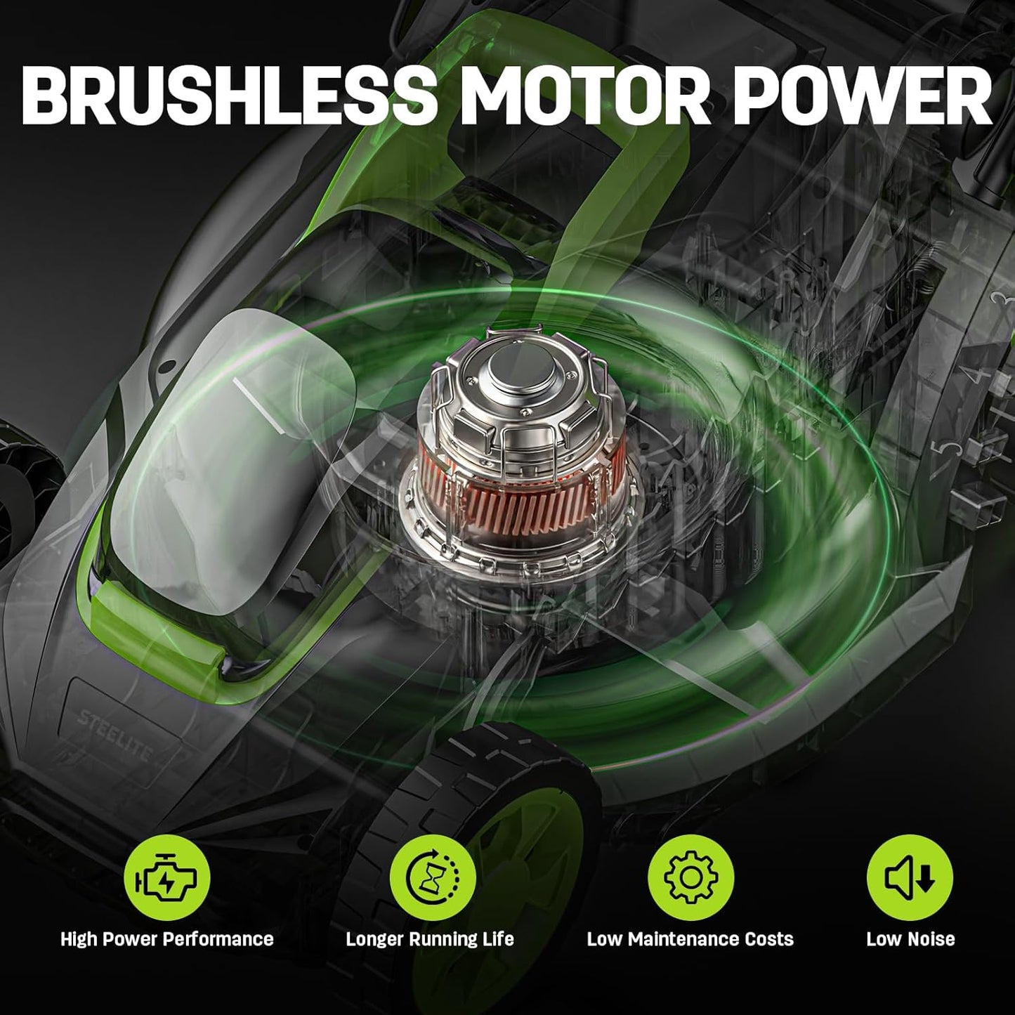 STEELITE 20V 13-Inch Electric Lawn Mower, Brushless Cordless Push Mower with 2 x 4.0Ah Batteries for Extended Runtime & Charger, 5-Position Height Adjustment, Lightweight for Small Yards