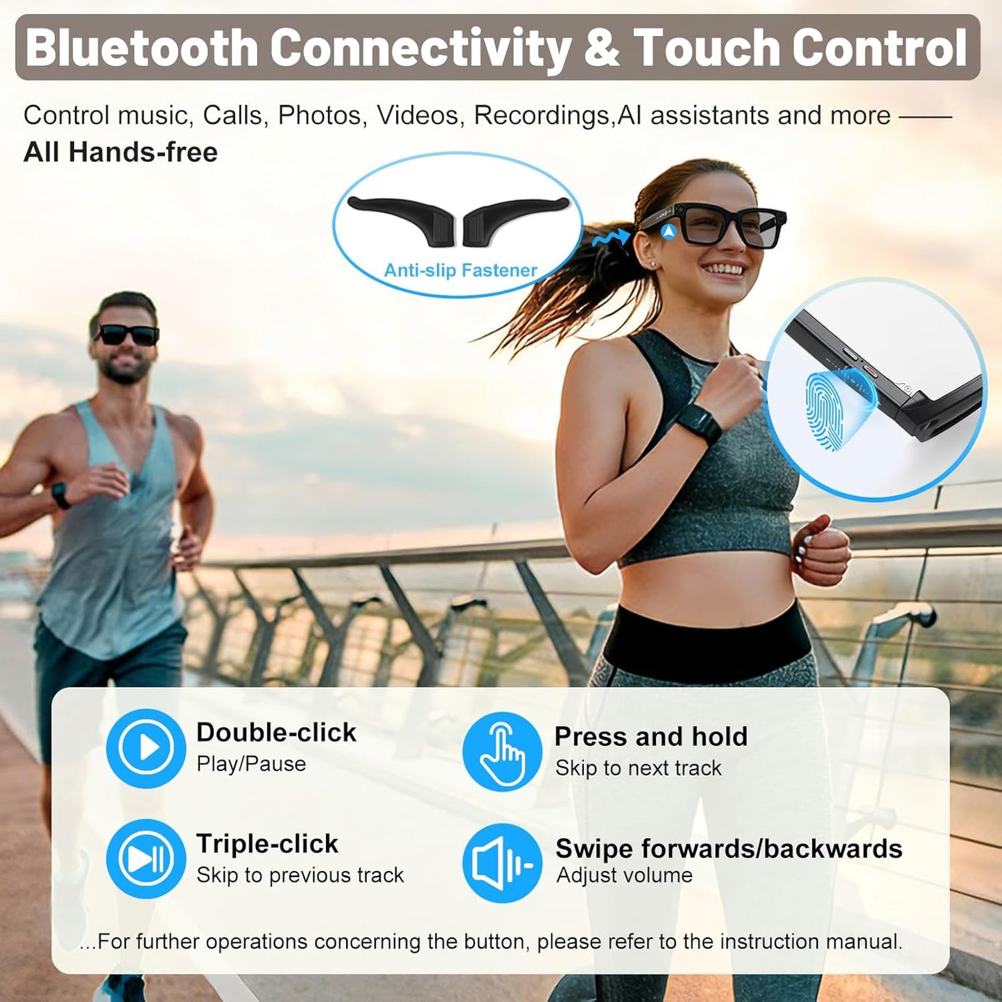 Smart Glasses with Camera with 3600mAh Charging Case, 8MP HD Video Recording with Anti-Shake POV Camera, AI Voice Assistant, Photochromic Glasses with AI Translation for Travel Vlog Business