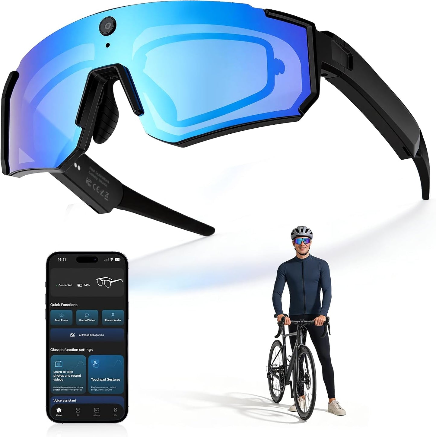 AI Smart Glasses with Camera 4K – Video Recording Glasses with EIS Stabilization, ChatGPT Enabled, IP66 Waterproof, Polarized Sports Sunglasses for Cycling, Outdoor Activities – Great Gift for Men