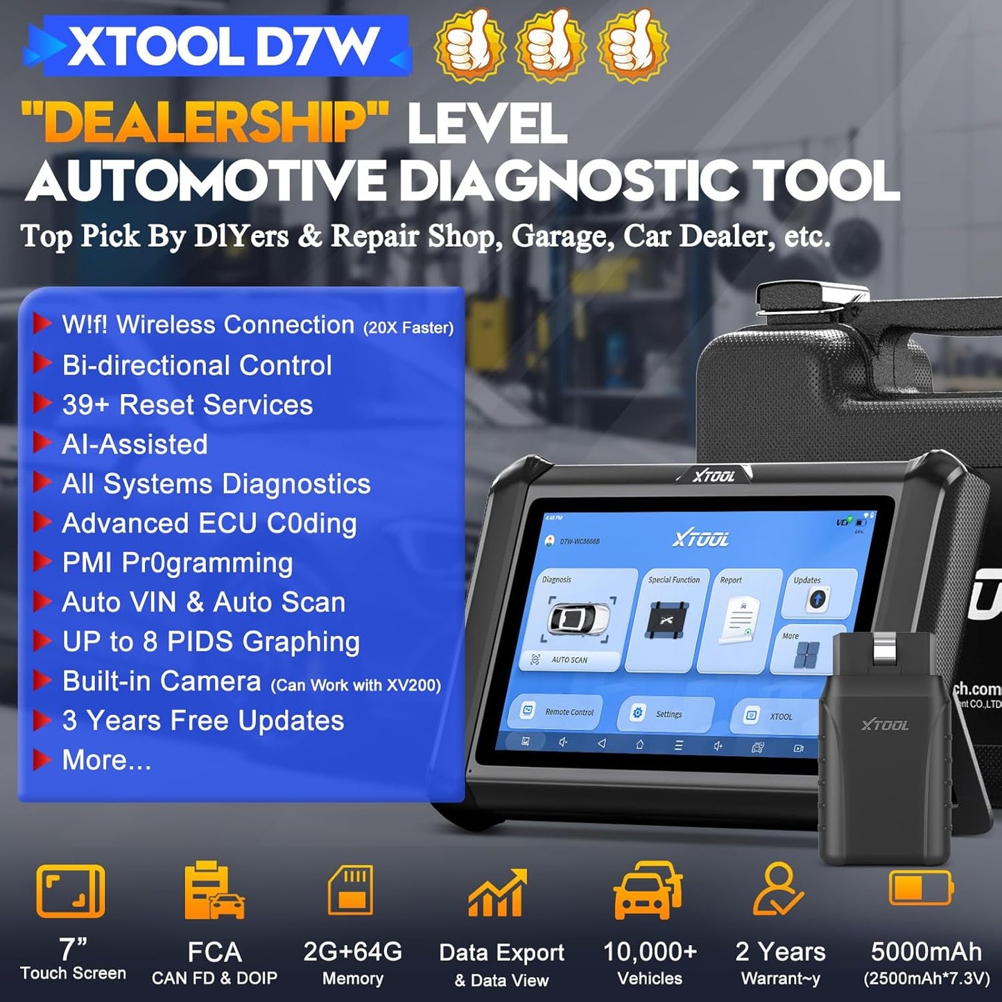 XTOOL D7W Wireless OBD2 Scanner Diagnostic Tool 2026 AI-Assisted Bidirectional Scan Tool Upgraded of D7/D7S/D7BT, ECU C0ding, 39+ Resets, CAN FD & DoIP, All System Scanner for Car, 3-Yr Update