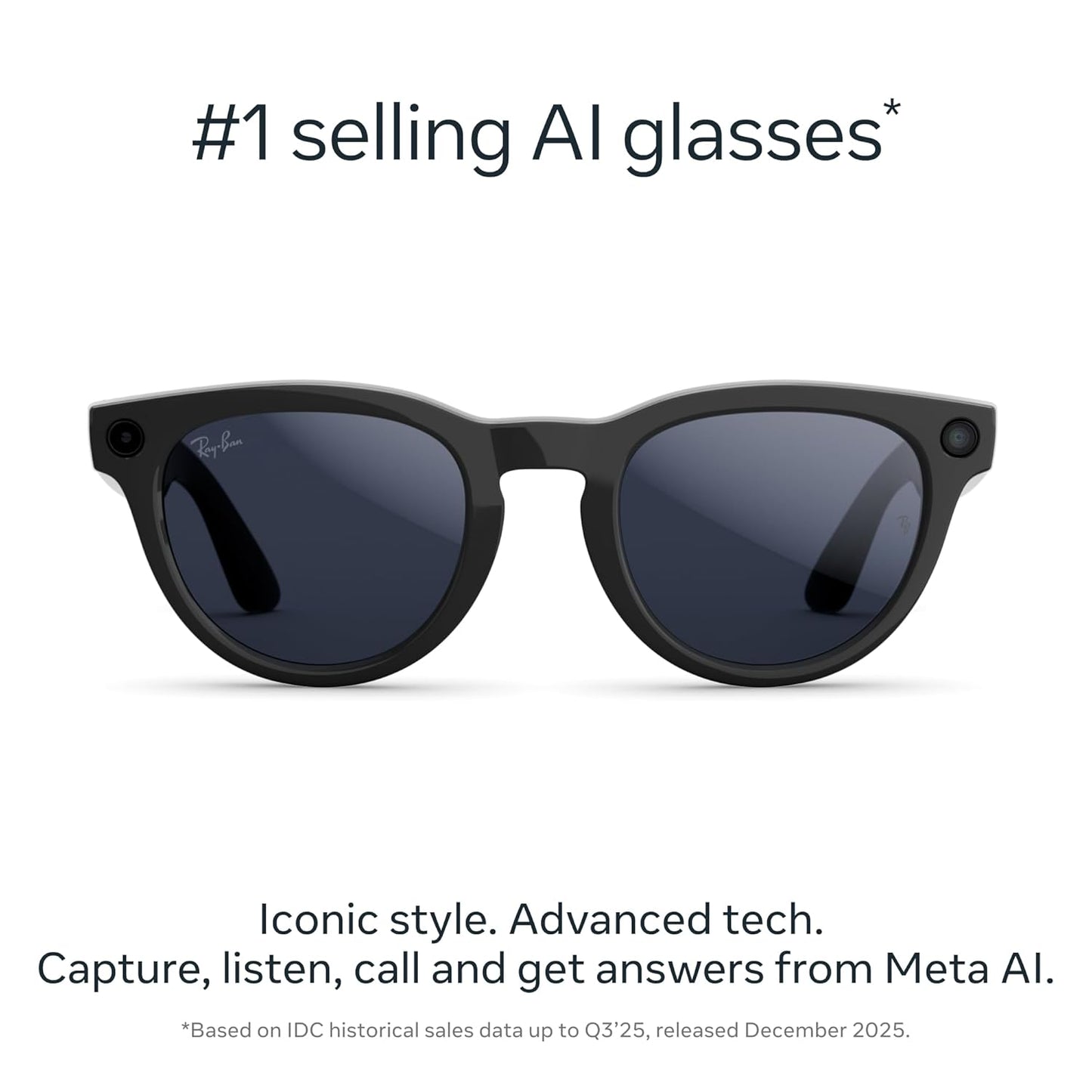 Ray-Ban Meta (Gen 2), Headliner, Shiny Black | Smart AI Glasses for Men, Women — 2x Battery Life — 3K Ultra HD Resolution — 12 MP Ultra-Wide Camera, Audio, Video — Transitions® Sapphire Lenses