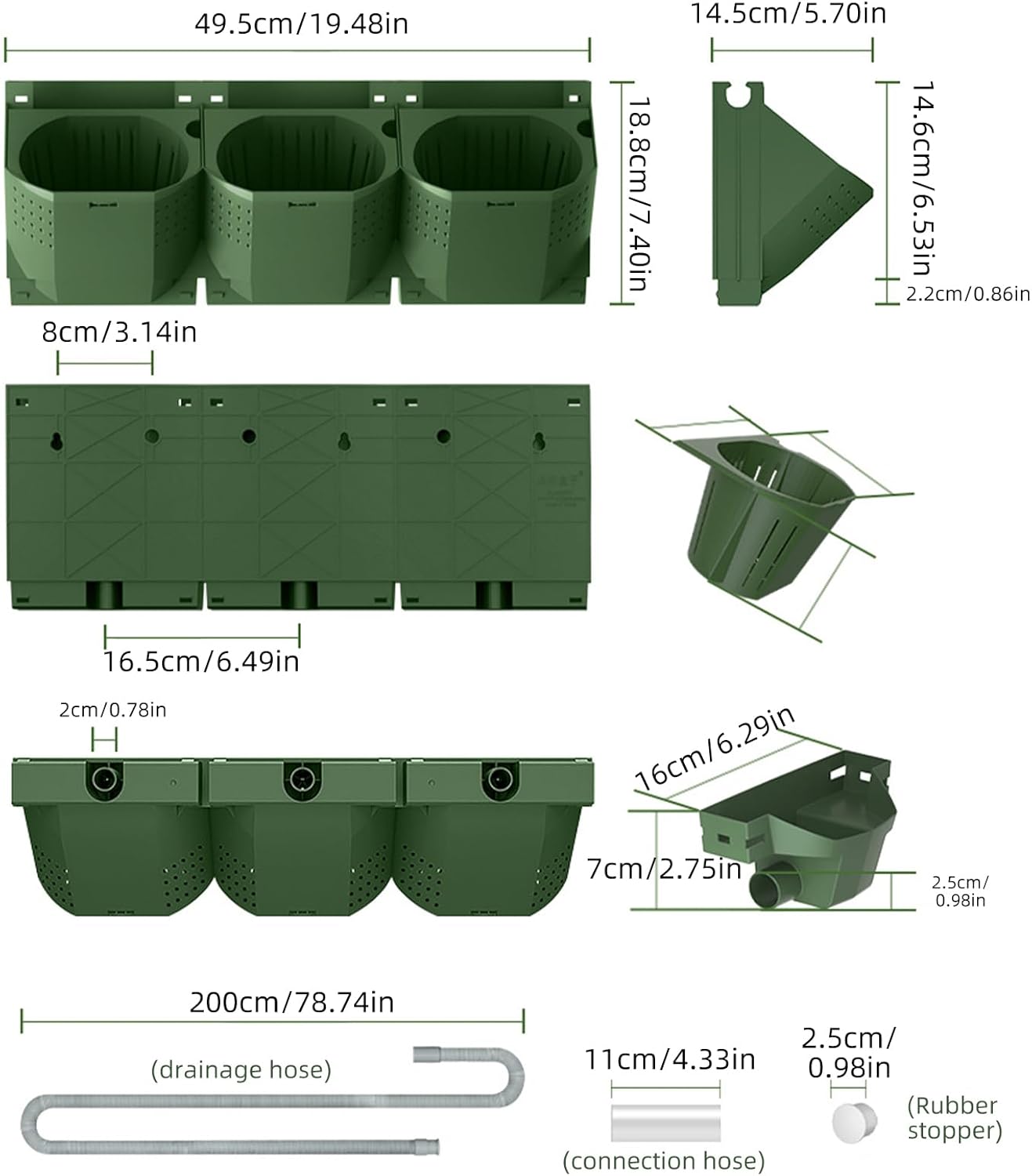 36 Pockets Self Watering Wall Mounted Vertical Planter, Wall Planter Indoor Vertical Living Green Plant Wall Easy Installation (Green with Timing System)