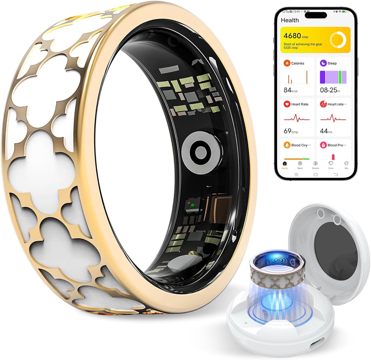 Smart Health Ring for Women & Men,Fitness Tracker Ring,with Heart Rate,Sleep,Blood Oxygen, BloodPressure,HRV & Cycles,IP68 Waterproof,iOS/Android, No Subscription.(White,9)