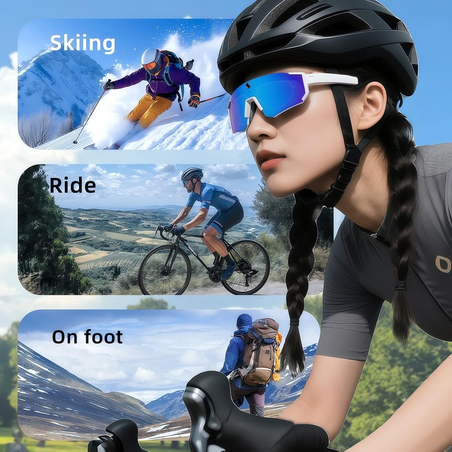 Sport AI Smart Sunglasses with 4K POV Camera — Audio & Video, Real-Time Translation, AI Voice Assistant, Internal Storage, Unisex for Cycling & Outdoor Sports (Orange/Tangerine)