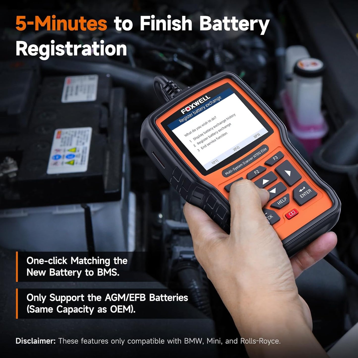 FOXWELL NT510 Elite Scan Tool fit for BMW Scanner Full Diagnostic Tool OBD2 Scanner, All System Bi-Directional Control Code Reader with All Reset Services, Battery Registration Tool fit for BMW Mini